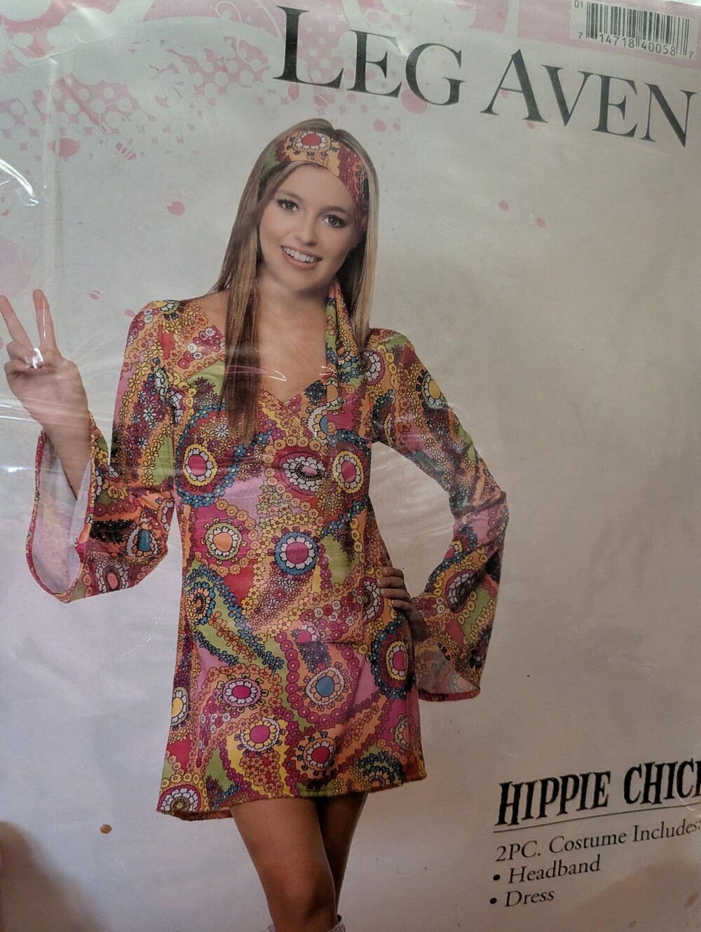 Leg Avenue Pink Multi Floral Mini Dress with Headband Hippie Chick Costume